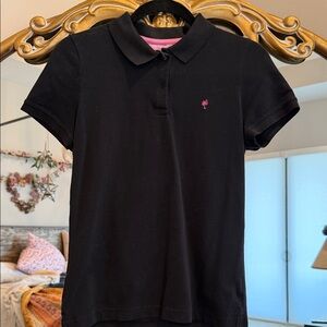 Lilly Pulitzer Black Polo with Pink Embroidery